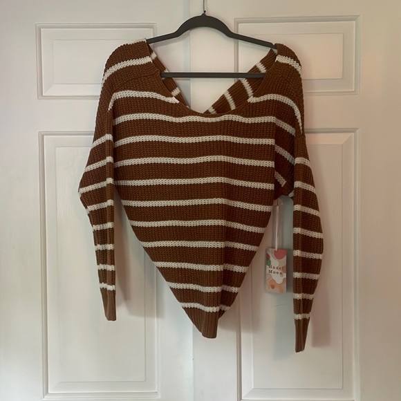 Hazel Moon Sweaters - Striped Sweater with Knotted Back